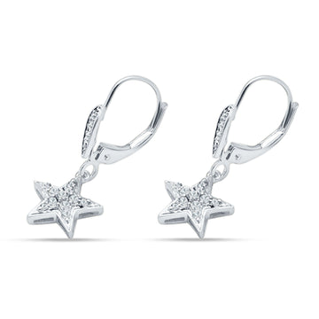Star Dangle Drop Hoop Earring Cubic Zirconia 925 Sterling Silver Wholesale